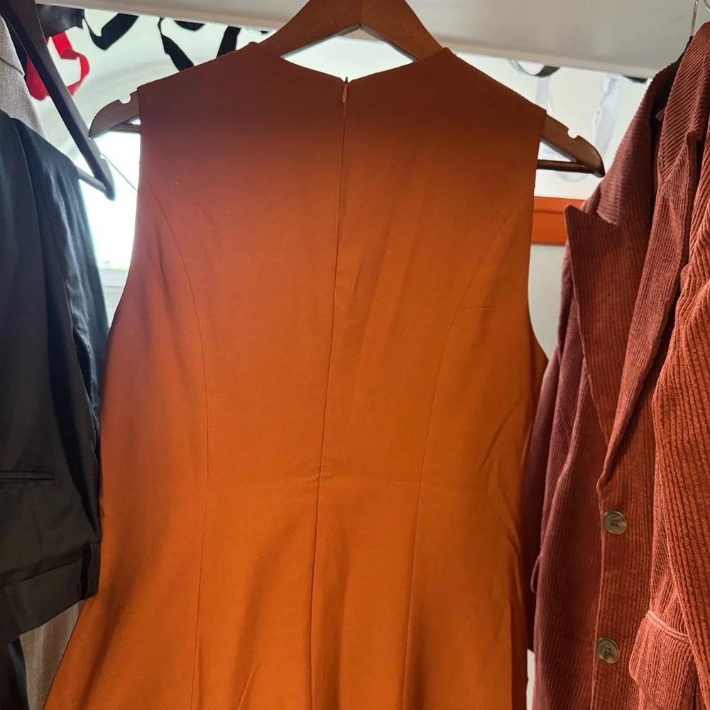 Commense Sleeveless Mini Dress in Rust with Gold Buttons - Picture 7 of 7